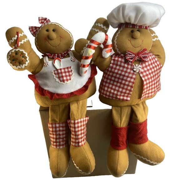 Gingerbread Man Woman Christmas Shelf Sitter Plush Plushie Chef Hat  20 in - Picture 1 of 13
